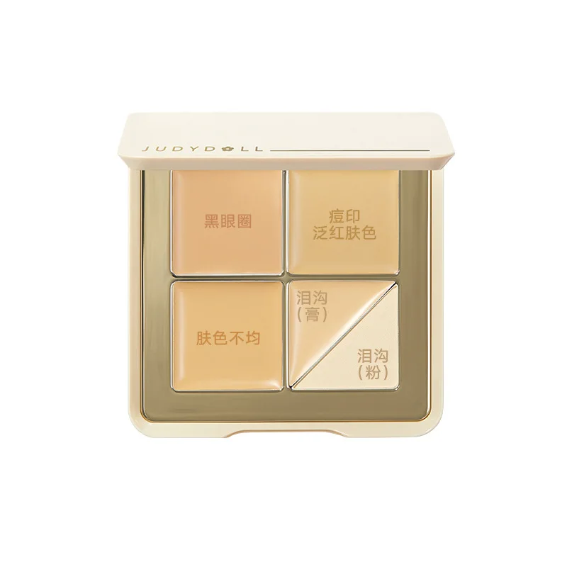 JUDYDOLL 5 Color Concealer Palette Face Cream Concealer Cover Spots Acne Marks Dark Circles Tear Trough Brightening Highlighter