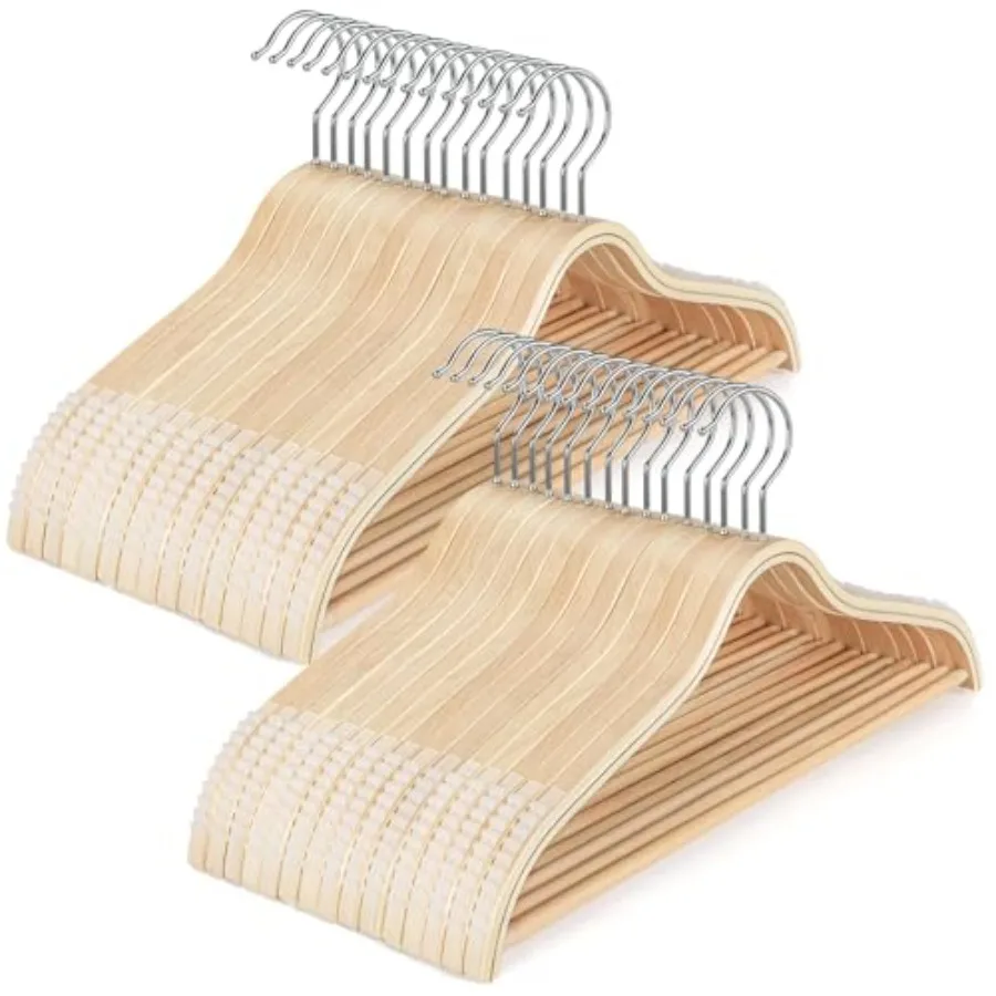 

Sleek Wooden Hangers with Non-Slip Rubber Grips Sweater Hangers No Shoulder Bump Lightweight Clothes Hangers 360° Swivel Hook a