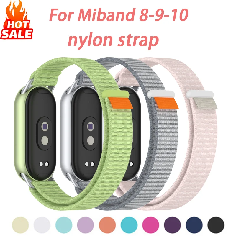 Tali Nilon untuk Mi Band 10 9 8 Tali Gelang Jam Tangan Pintar untuk Xiaomi Smart Band 8 Tali NFC Miband 9 Aksesori Pengganti Korea