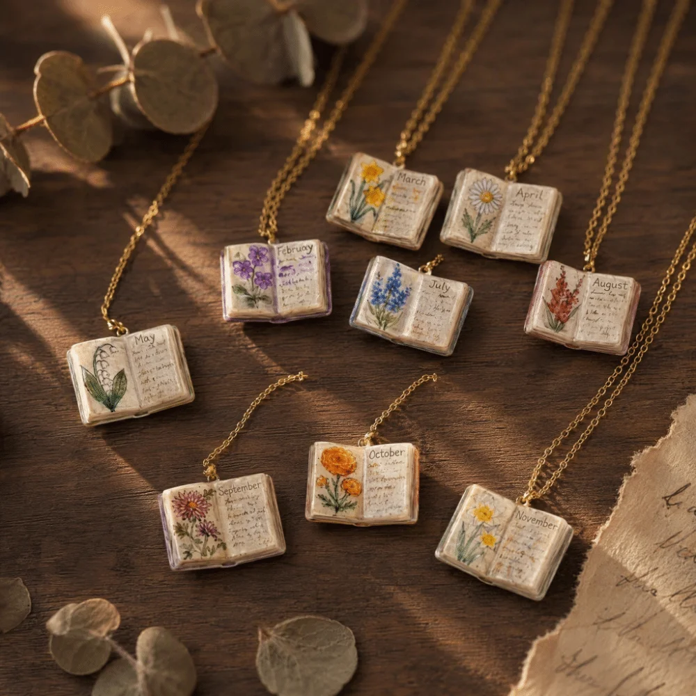 Antique Porcelain Book Pendant Necklace Vintage Style Hand-painted Book Necklace Design Sense Retro Style