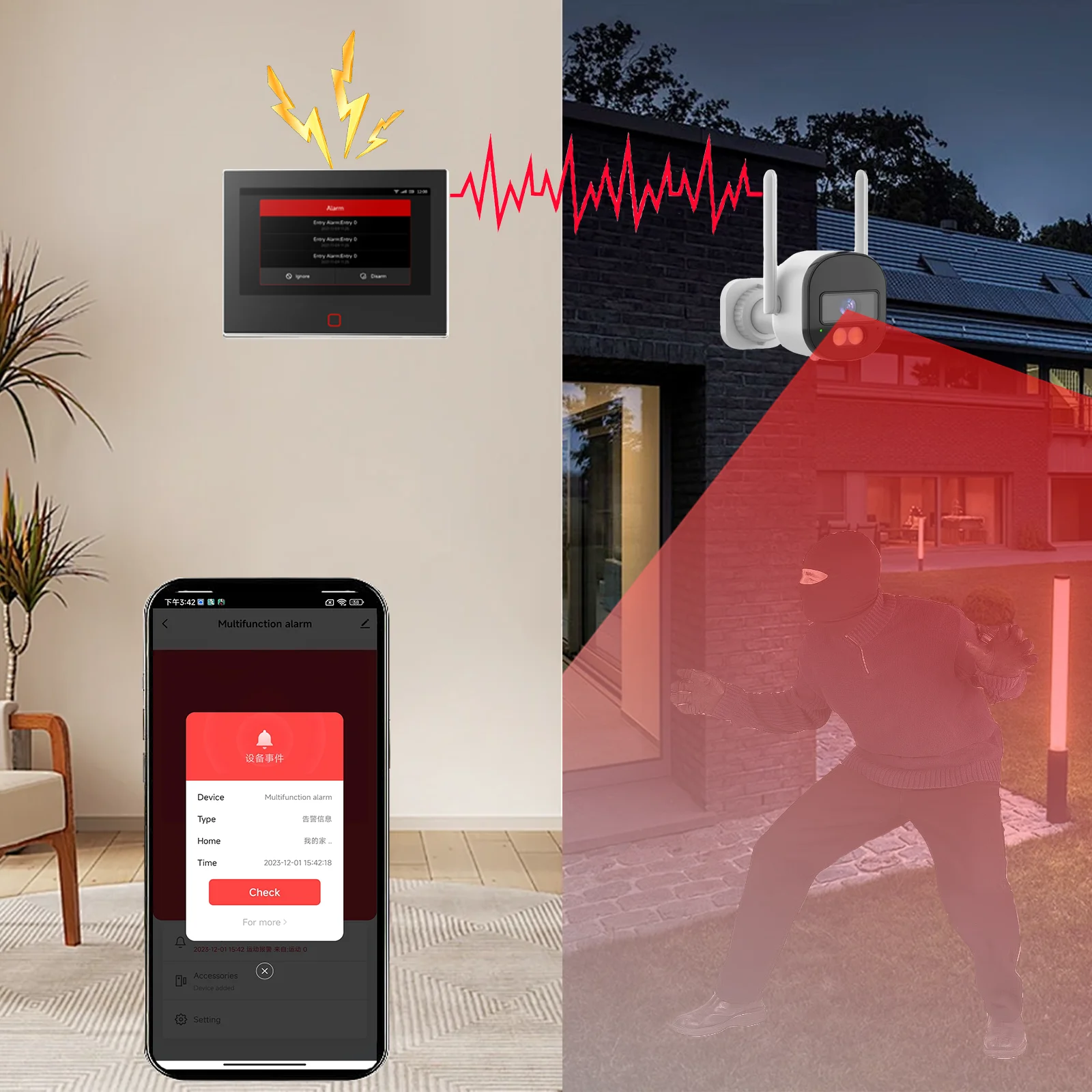 Sistema de alarma inteligente Tuya para el hogar, kit de alarma de protección de seguridad antirrobo con WiFi inalámbrico, batería integrada de