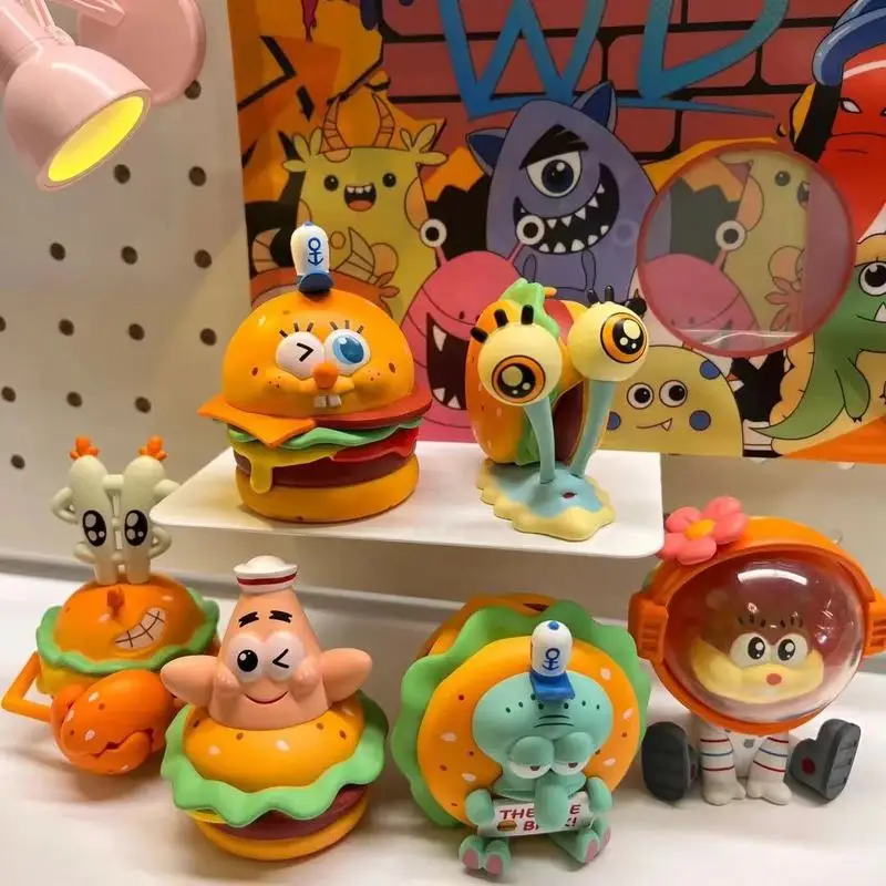 Blind Box 6pcs/Set Spongebob Patrick Gary Sandy Delicious Crab Burger Figure Collection Model Toys Gifts Child New Year’S Gifts