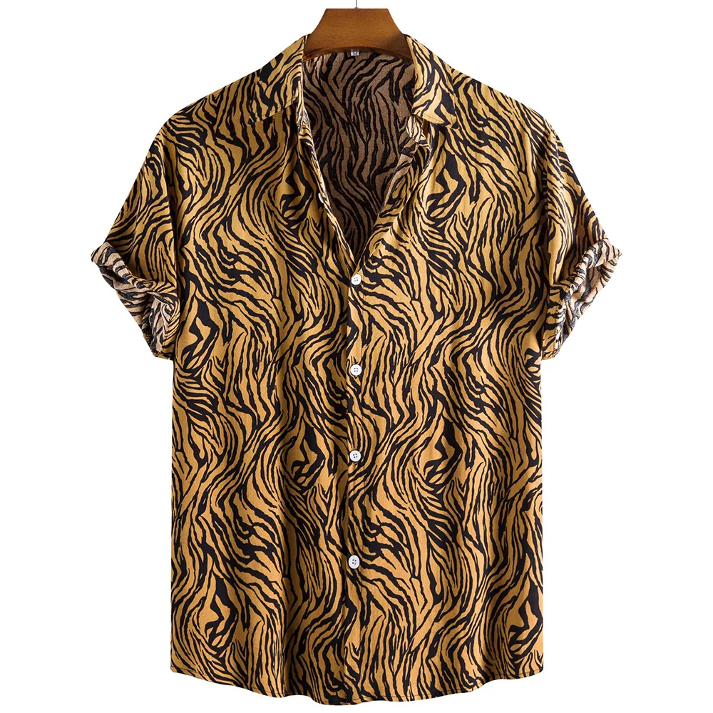 2023 Men Casual Shirts Short Sleeve Tops Trendy Tiger Print Oversized Clothing 5xl Harajuku Streetwear For Male Hawaiian Shirts