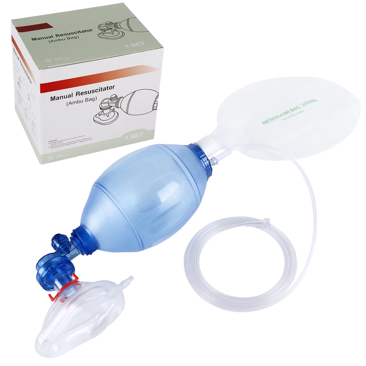 Winner First Aid Bvm Device Adult Pediatric Infant Neonatal Resuscitation Device Oxygen Bag Valve Mask Set Blue PVC Ambu Bag