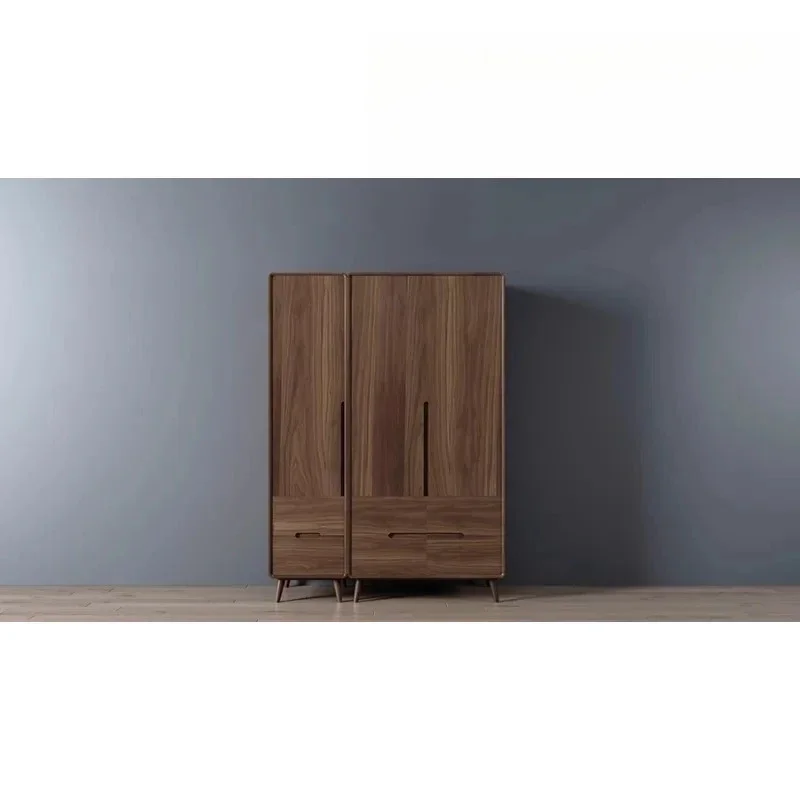 Y American modern simple high-end North American black walnut tenon and mortise grille bedroom four-door wardrobe