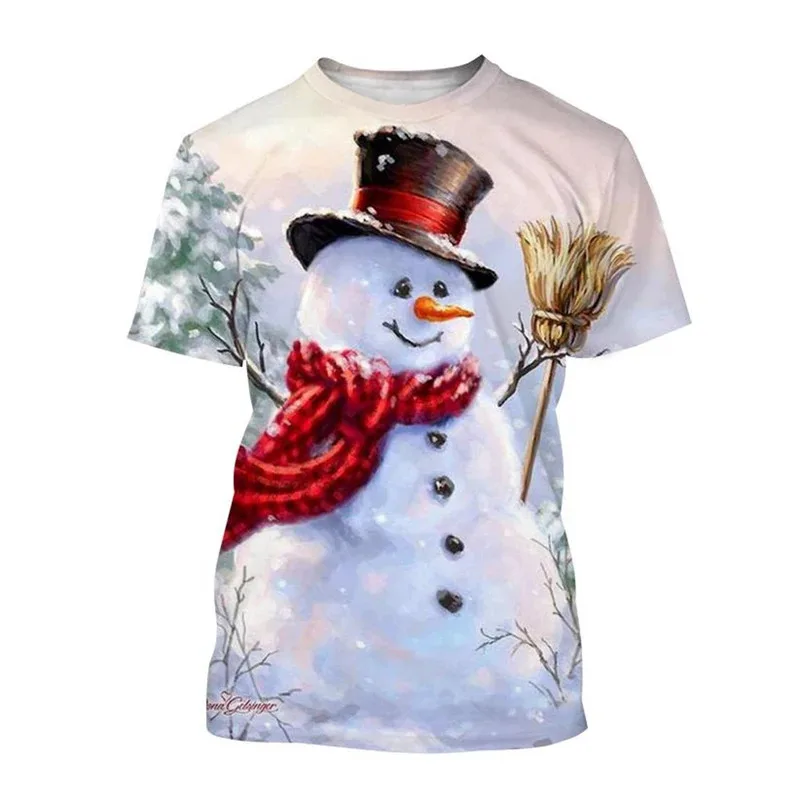 Summer Fashion Creative 3D Printed Christmas Snowman Cute Pattern Personalized Warm T-shirt