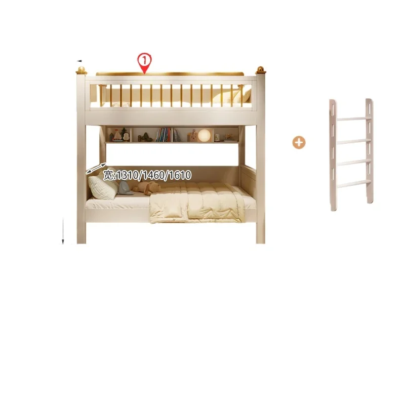 

All solid wood children's bed, cream wind, small apartment with slide bed