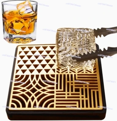 

Ice Block Printing Mold Bar Bartender Cocktail Whiskey Ice Block Texture Pattern Pure Copper Art Ice Hot Plate