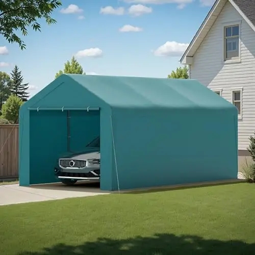 Carport, 10‘ x 20’ Heavy Duty Portable Garage All-Season Car Canopy w/Removable Sidewall & Doors, Carport Canopy Party