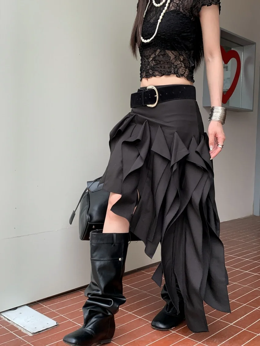 Alien Kitty Women's Ruffled Mini Cake Skirt No Belt High Waist Summer Layered Flare Casual 2026 Streetwear Sweet Camp Skirt