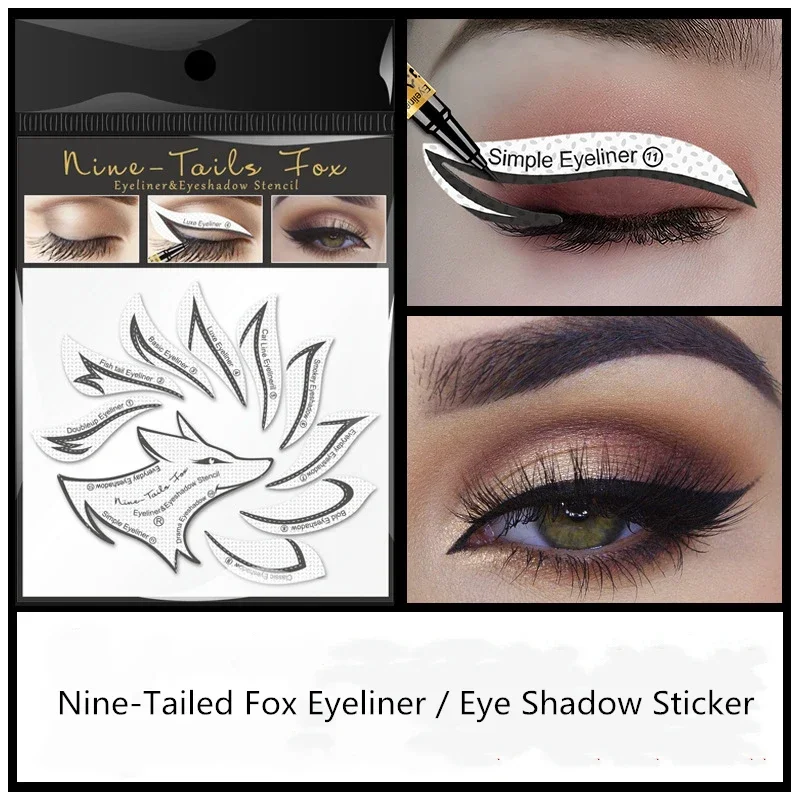 12 stks/zak Oogmake-up Stempels Gevleugelde Eyeliner Stencil Sjabloon Vormgeven Gereedschap Wenkbrauwen Afdrukbare Oogschaduw Sjablonen Tool Stickers