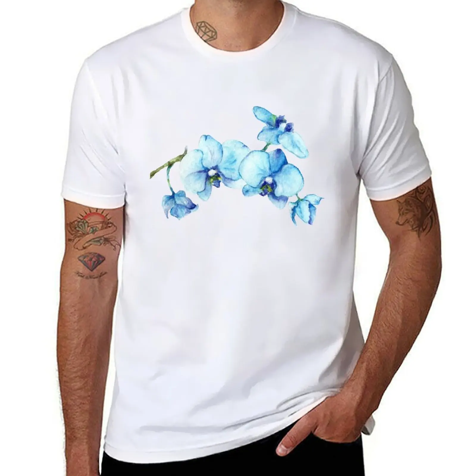 

Blue Orchid Botanical Art T-Shirt t shirt for man t shirt man plain cotton t shirts high quality T-shirt
