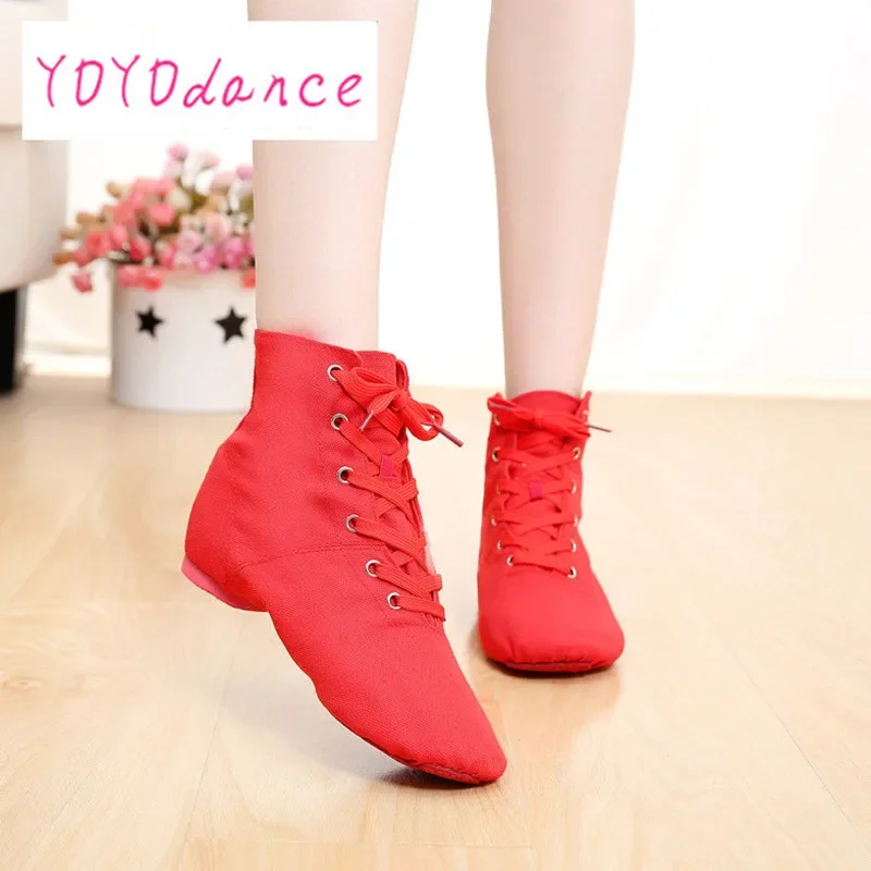 New Woman\'s Men\'s Jazz Dance Shoes Lace Up Woman Men Sneaker Red Black Boots Wholesale