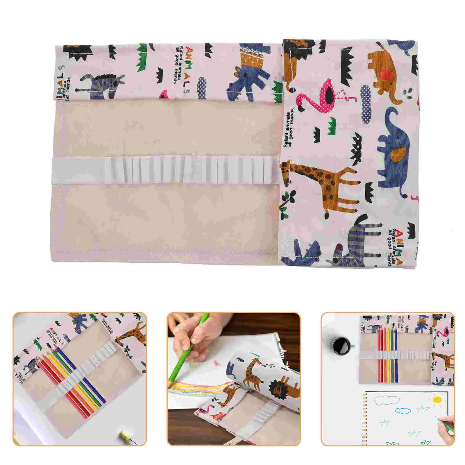 Canvas Pen Curtain Colored Pencil Carrier Pencils Organizer Case Holder Pouch Portable Carrying Bag Girl