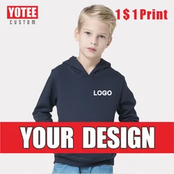 YOTEE Autumn Winter Children's Hoodie Customize Your Logo Embroidery Print DIY Youth Fashion Outdoor Hooded Sportswear Pullover