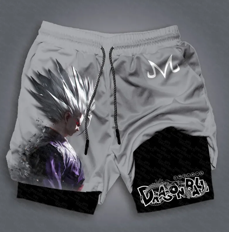 Dragon Ball Z 2-in-1 anime street outfit for both men and women, gymnastic gym quick-drying shorts and drawstring pockets