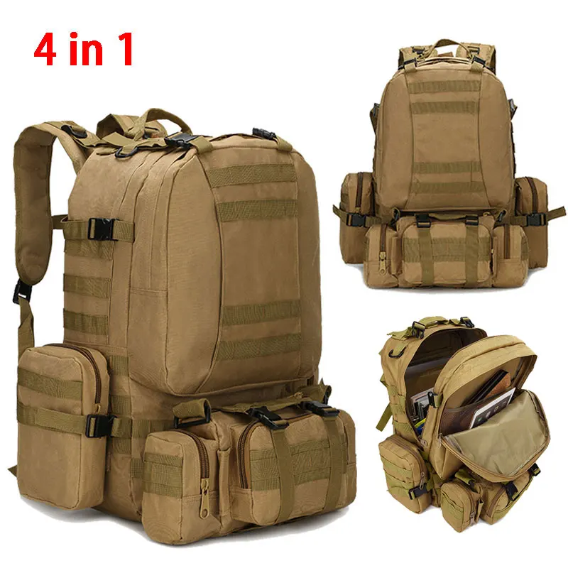 50L Tactical Men Waterproof 4 In1 Molle Sport Tactical Bag Outdoor Hiking Climbing Army Trekking Military Backpack