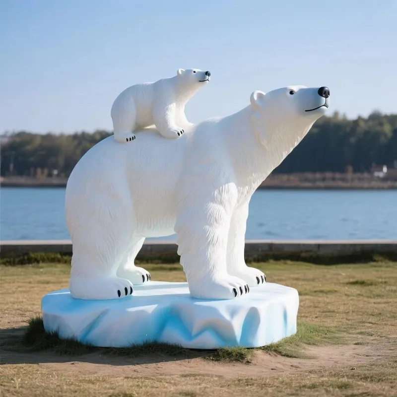 Customizable size fiberglass polar bear sculpture outdoor decorations and ornaments resin material