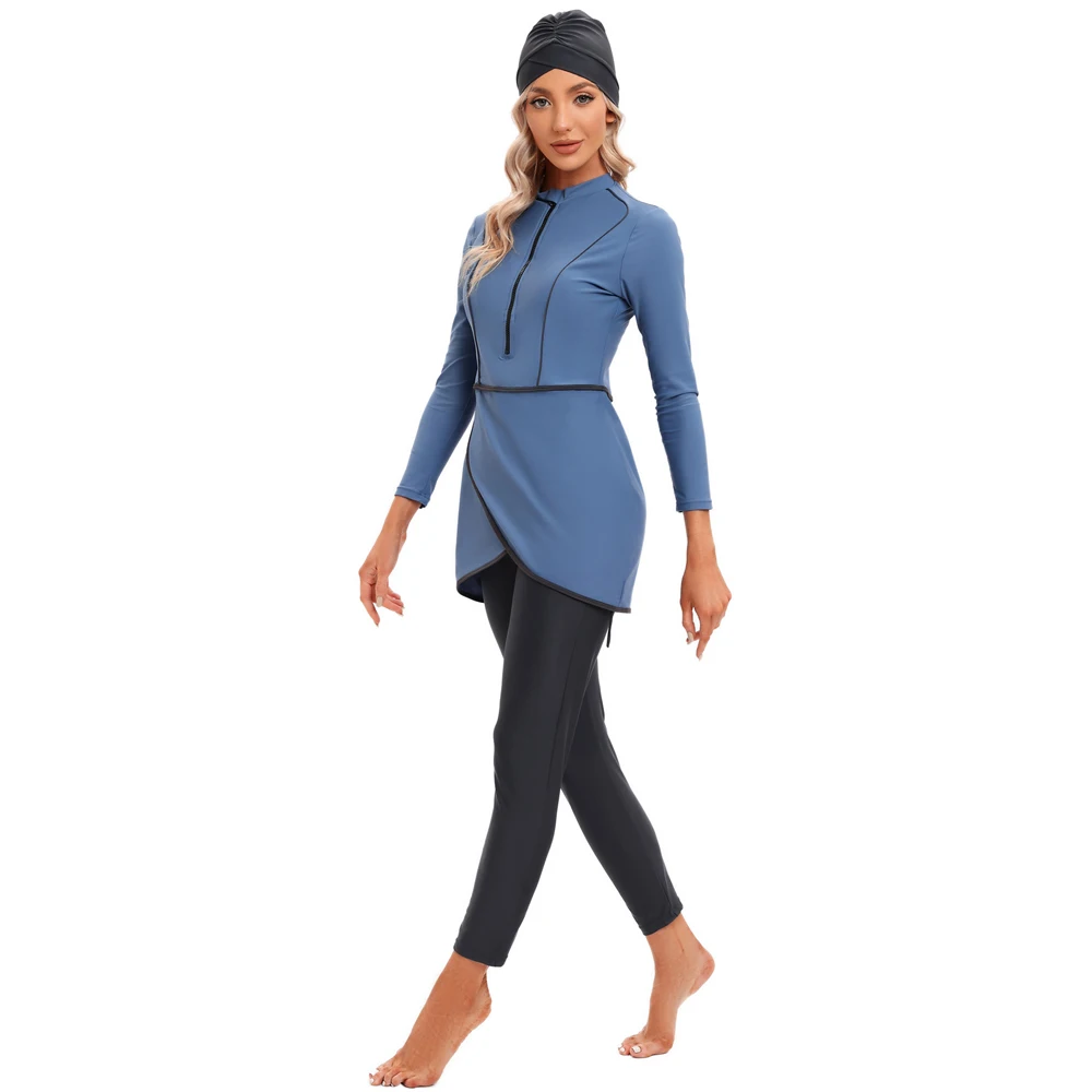 YONGSEN Muslim Swimwear Sets Women Clothing Modest Patchwork Hijab Long Sleeves Sport Swimsuit 3pcs Islamic Burkini Wear Suit