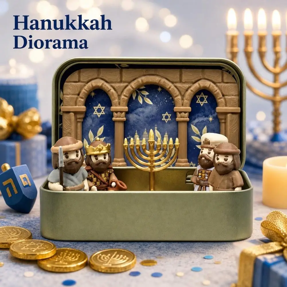 Mini Nativity Scene Figurine Set, Christmas Manger Design Portable Tin Box Packaging, Holiday Religious Tabletop Decoration