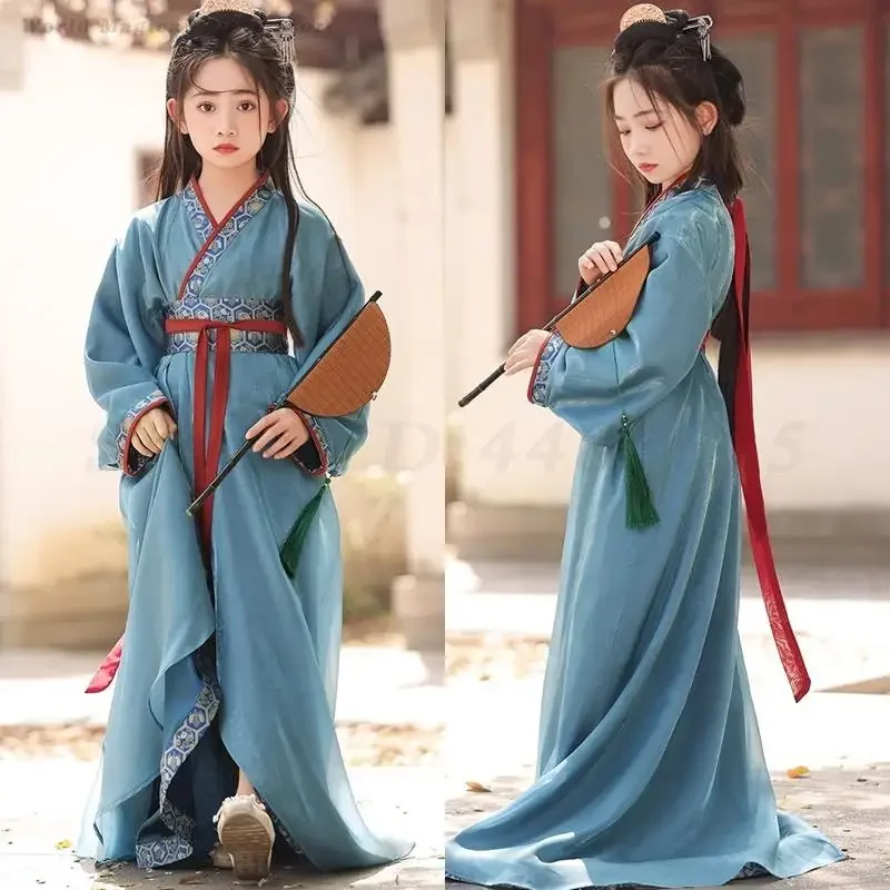 

Girls' Wei Jin Warring States Robe Hanfu Dress Children's Chinese Ancient Traditional Clothing Stage Performance Cosplay Costume