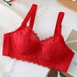 Women's Big Size Full Coverage Floral Embrodiery Ultra-thin Bra Lingerie 32 34 36 38 40 42 44 46 48 B C D E F G H