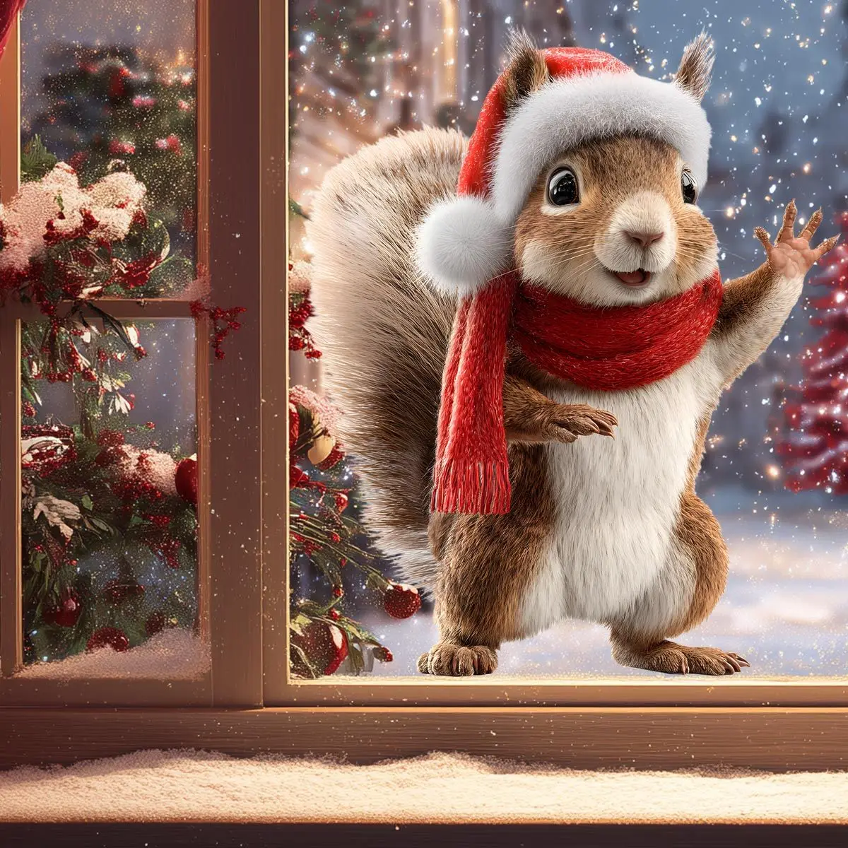 Autocollant de fenêtre statique écureuil de noël, 1 pièce, autocollant en vinyle imperméable sans colle pour salon, chambre à coucher, salle de bains, porte en verre