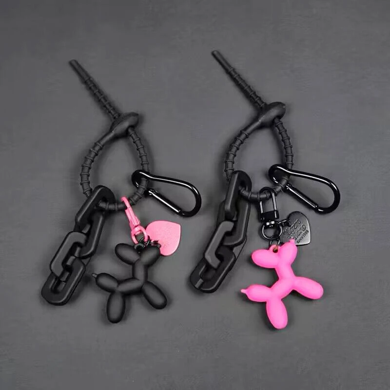 Dark Punk Balloon Dog Resin Key Chain Cartoon Black Heart Chains Keyring Car Bag Phone Pendant Keychain for Women Couple Gifts