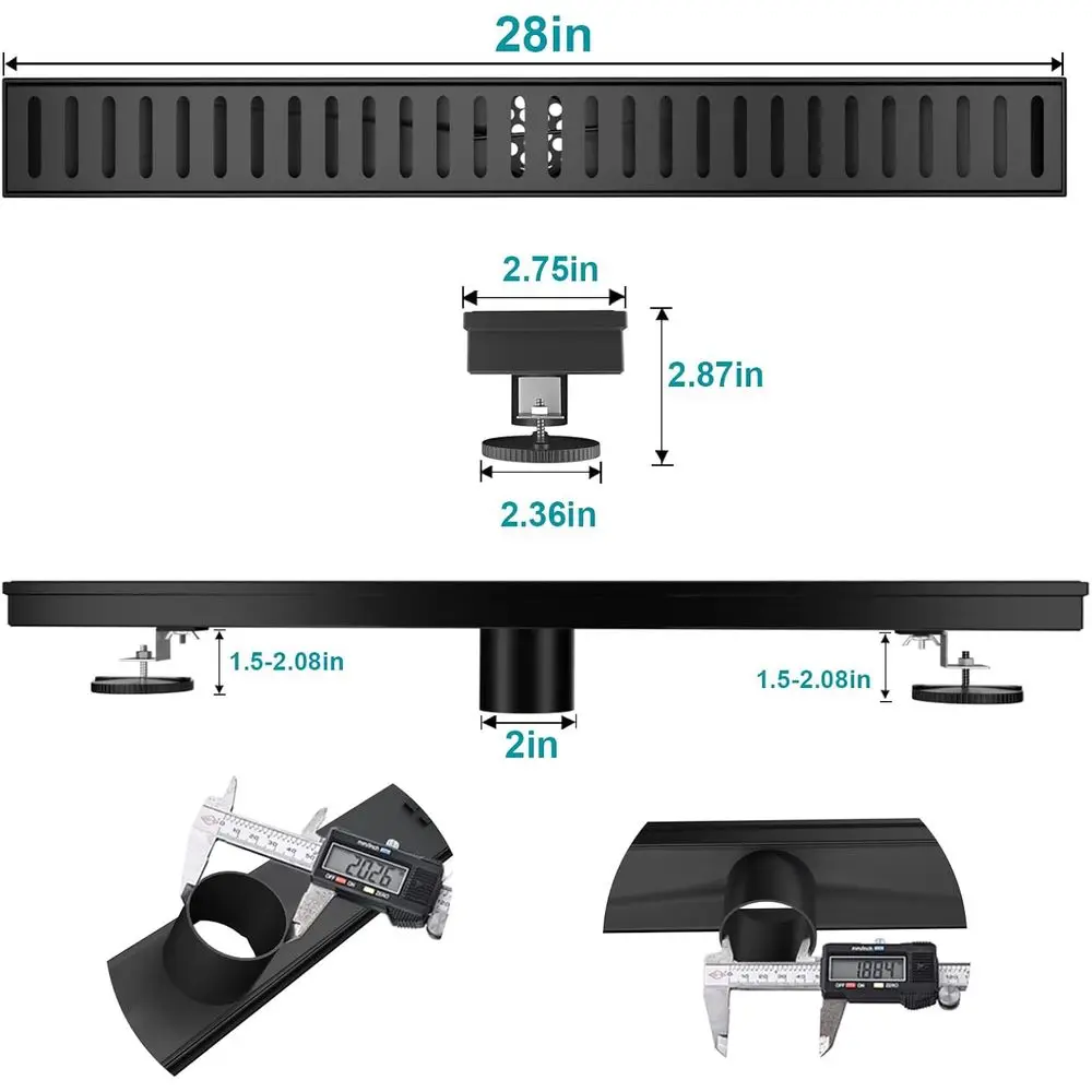 Ralo Linear para Chuveiro de 24 Polegadas com Tampa Removível de Aço Inoxidável e Acessórios, Certificado CUPC