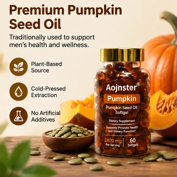 Pumpkin Seed Oil Softgels, 60 Count, Supports Prostate Health & Urinary Function, Natural Plant Oil Daily Dietary Supplement
