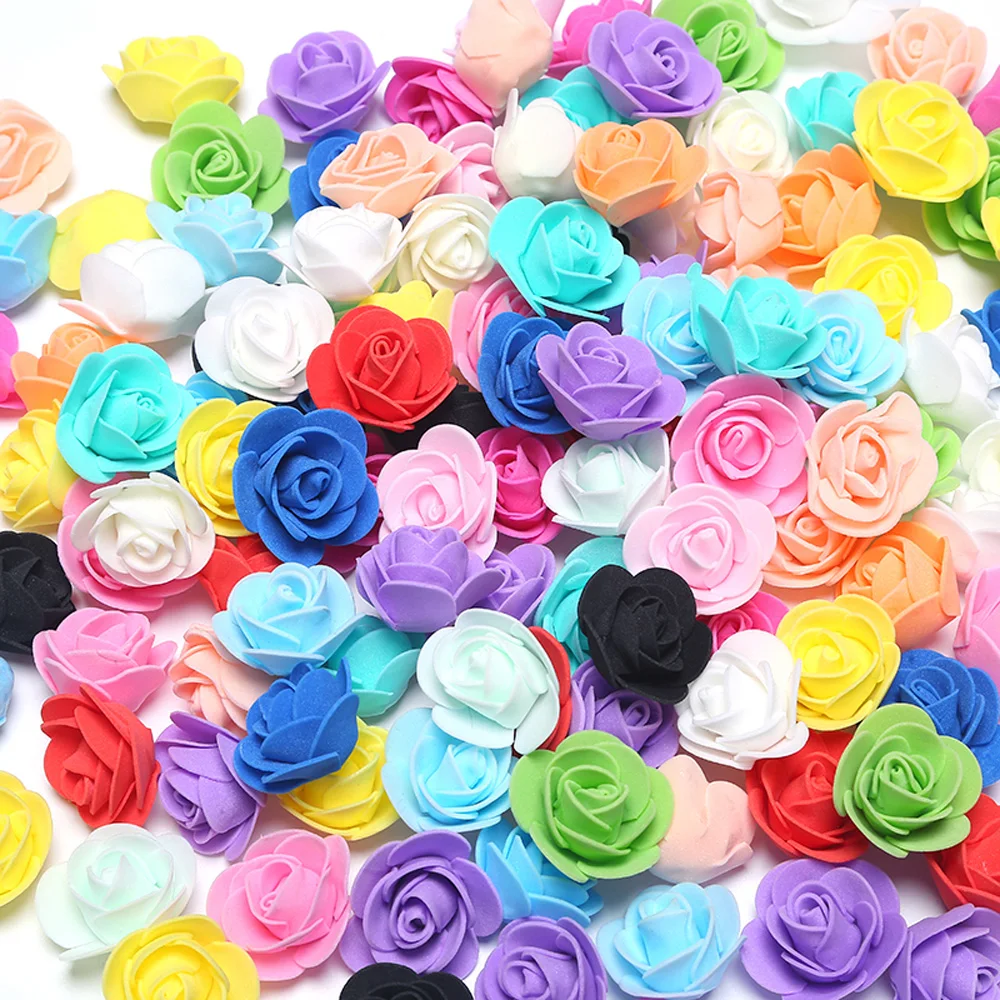 100pcs Valentine's Day Wreath Christmas Foam Rose Flower Party Supplies Artificial Flowers Craft Wedding Decoration Gift