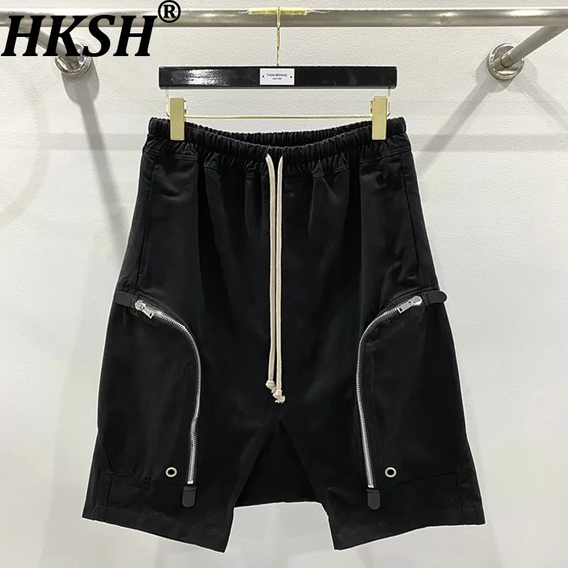 HKSH Spring Autumn New Men Tide Chic Dark Ins Zipper Pockets Safari Style Harem Shorts Casual Trend Capris Vibe Y2K Punk HK27301