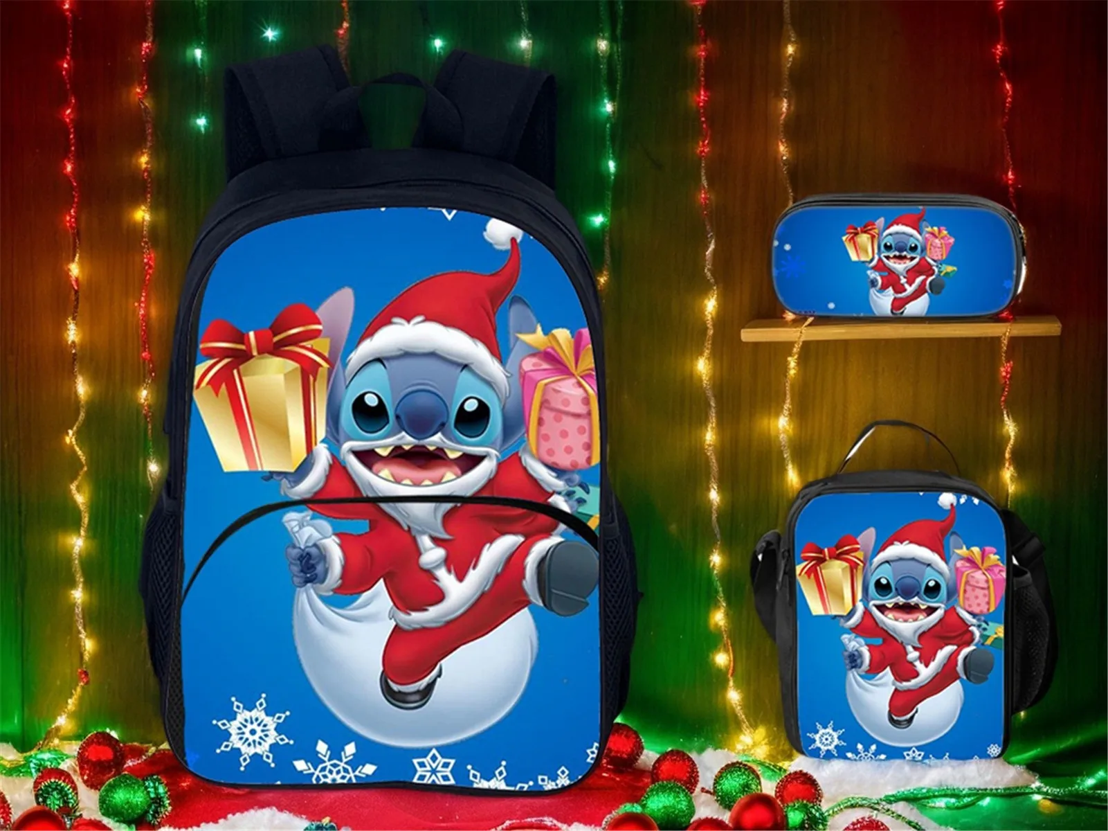 

Kid Boy Girl Stitch Backpack and Lunch Bag,Pen Case 3Pcs Set-Back to School Lightweight Bookbag Casual Daypack
