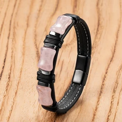 Natural Geometry Stone Men's Bracelet Classic Multi-layer Braided Leather Charm Bracelet For Man Jewelry Accessories Wholesale