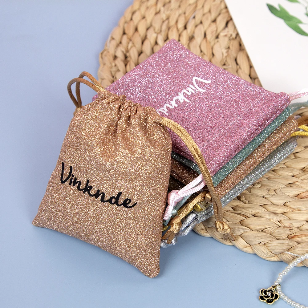 

Custom Logo 100/50 Shining Suede Cotton Jewelry Organizer Gift Small Bag Drawstring Packaging Storage Pouch Wedding Favors Bag