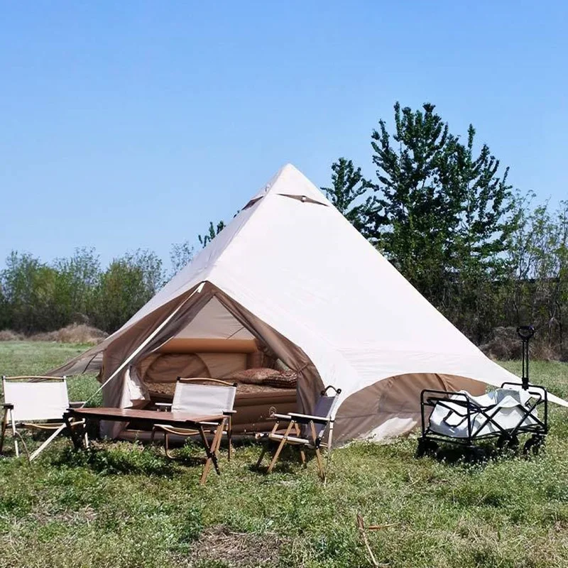 

Outdoor Waterproof 4m Bell Tent Oxford Cotton Canvas with Zippers Tipi Inflatable Tent for Camping
