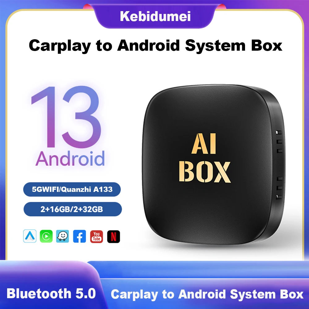 

Android 13 Carplay Ai Box, беспроводная автомобильная смарт-ТВ-приставка Android, автомобильная интеллектуальная система для Youtube Netflix, для Toyota Mazda Hyundai