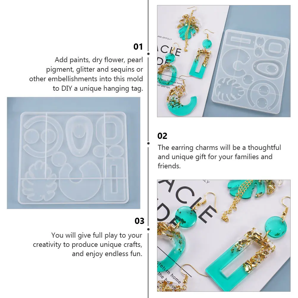2Pcs Ear Ring Pendant Mold Silicone DIY Jewelry Making Craft Smooth Demould Epoxy Glitter Resin Charm Decorative Hanging Tag