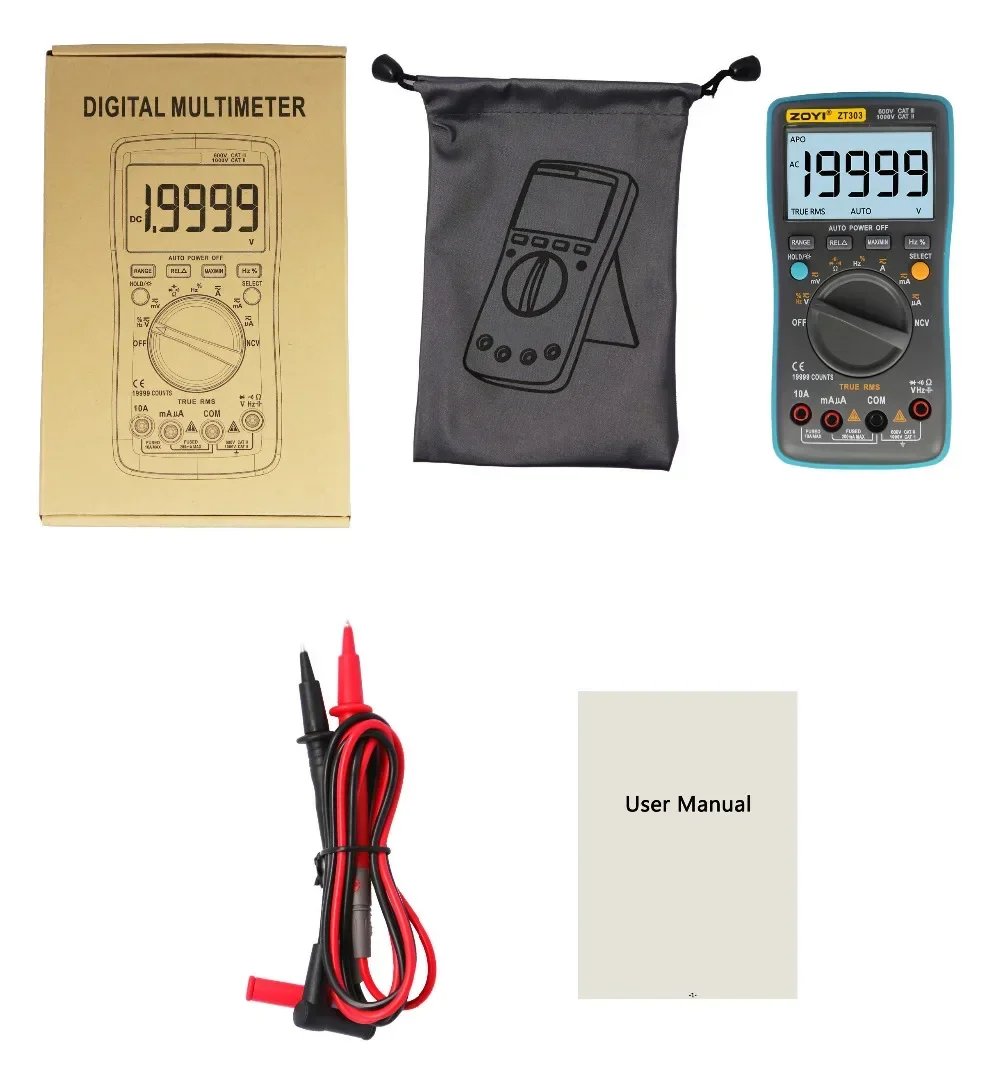 ZOYI ZT303 True-RMS DC/DA Voltmeter Amperemeter Multimetro DMM Widerstand Ohm Kappe Hz Temp Tester 19999 Zählt Digitalmultimeter