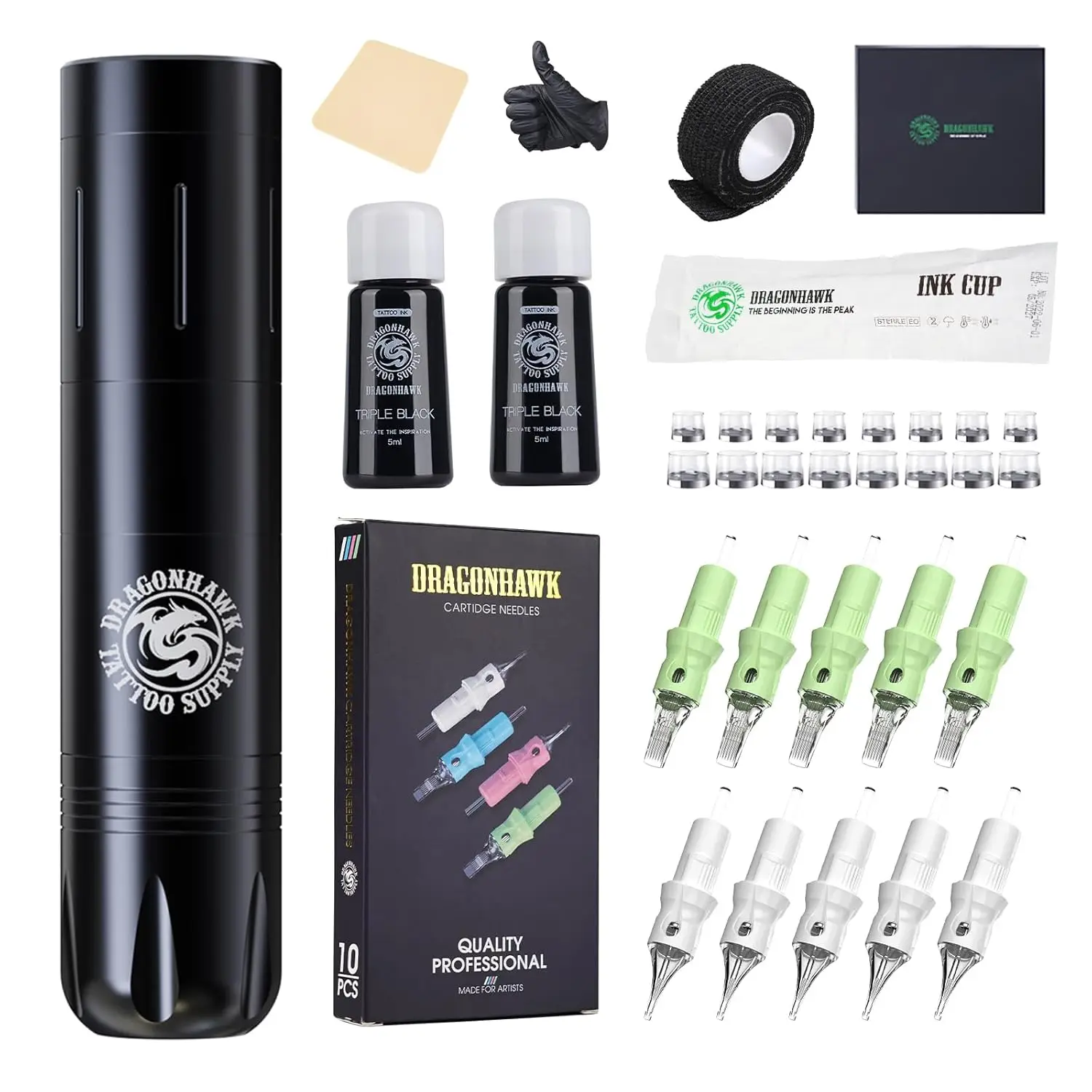 

Dragonhawk X3 PRO Wireless Tattoo Machine Full Kit 3.5mm Stroke 1500mAh Battery with Disposable Tattoo Cartridges for Beginner