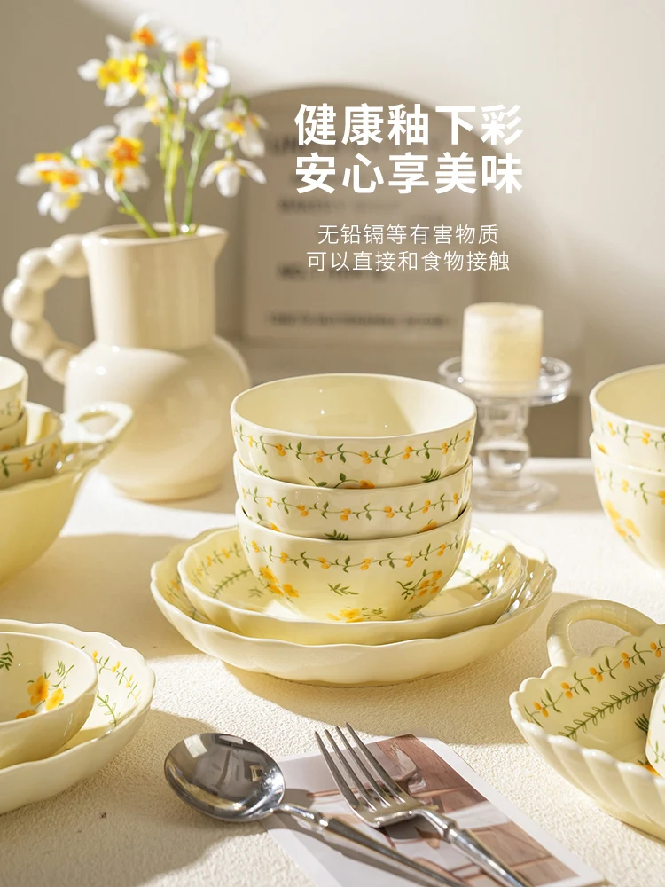 French Floral Creative Porcelain Plate, Home Tableware, Afternoon Tea, Cake, Snacks, Fruit Italian Pasta Plate, Kitchen Supplies