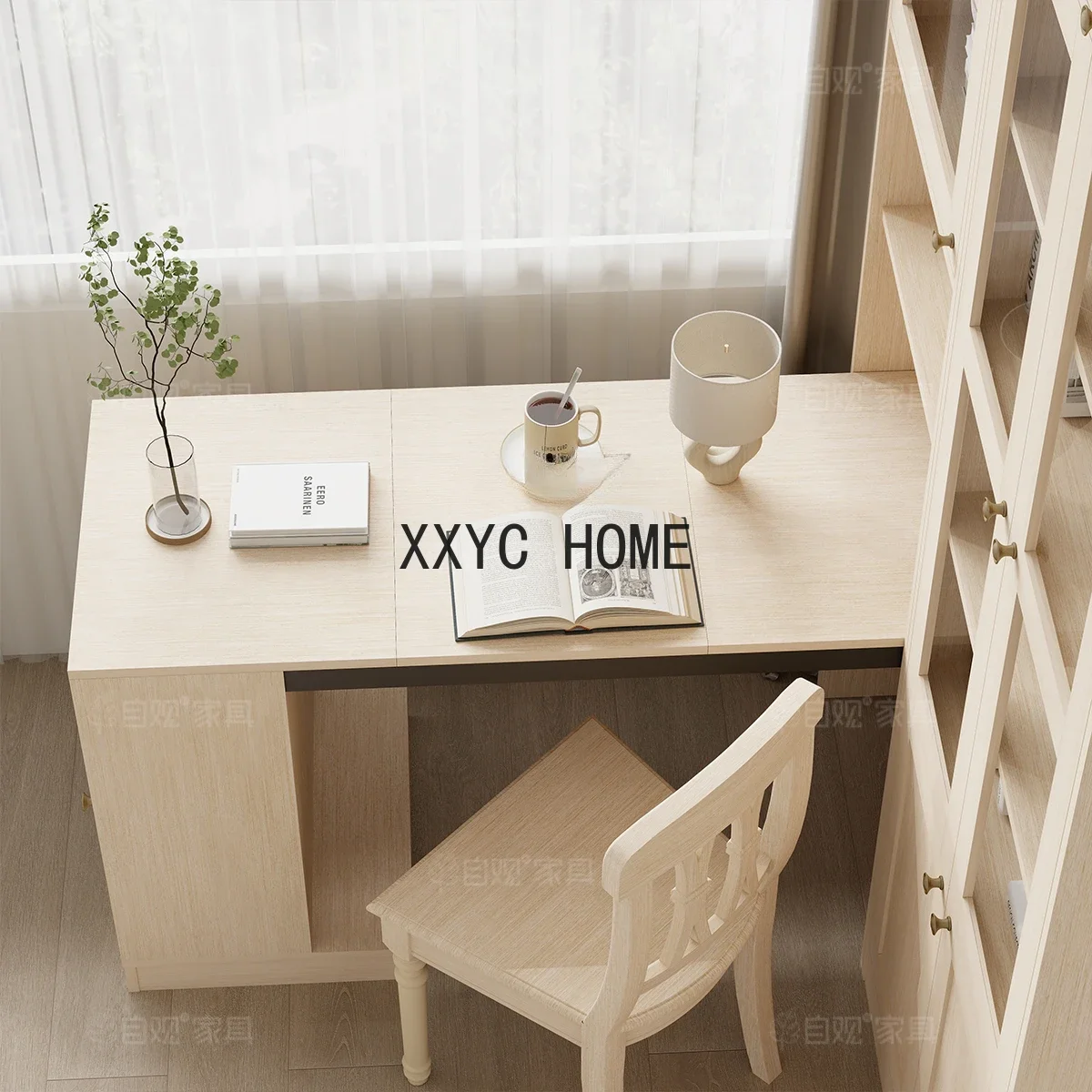 Natural Log Combined Bookcase American Foldable Desk Storage Cabinet Integrated Il-Shaped Corner Computer Table