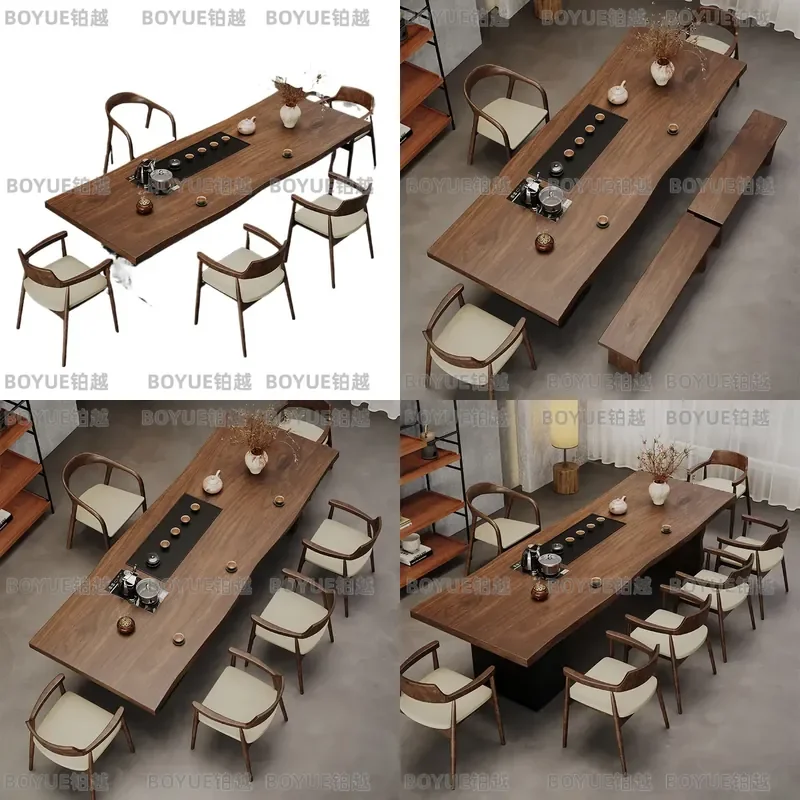 New Chinese Style Solid Wood Tea Table Simple Office Meeting Guest Log Large Board Integrated Embedded Design