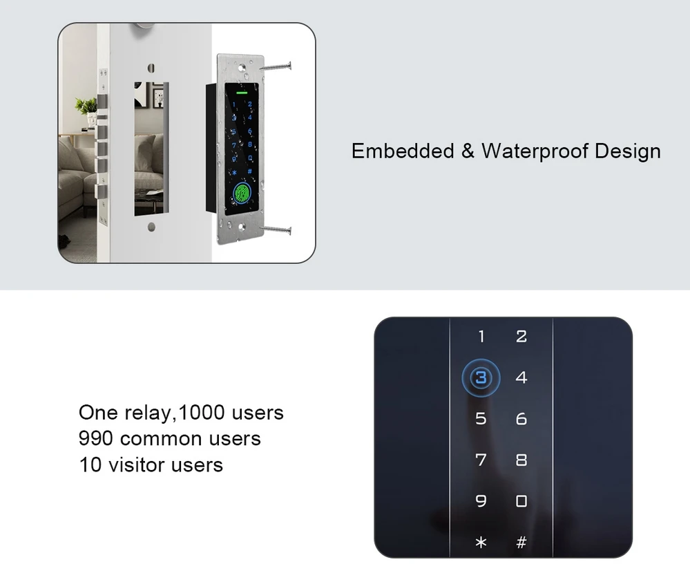 Fechadura elétrica com caixa de metal à prova d'água ip66, trava de controle de acesso montada embutida, leitor rfid 125khz, saída wiegand 1000 usuários
