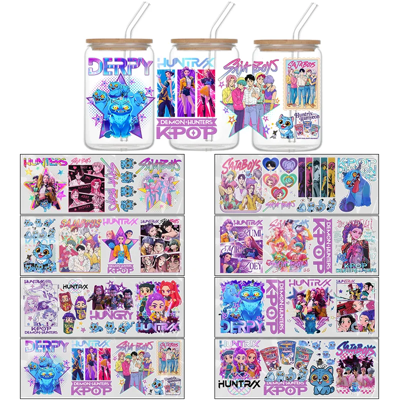 

УФ-наклейка DTF KPop Demon Hunters Saja Boys HUNTR/X Rumi Mira Zoey Jinu, перманентная переводная наклейка Waterdichte DIY Decorate
