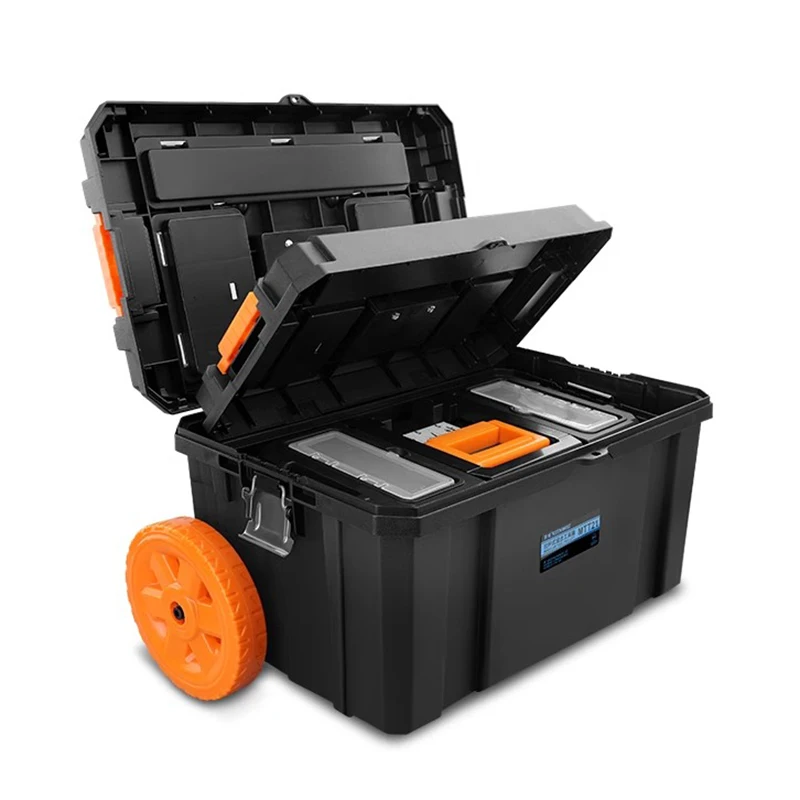 Trolley Toolbox Movable Portable 3 Layer Toolbox Multifunctional Electrician Tools Storage Box Plastic Complete Kit Tool Case