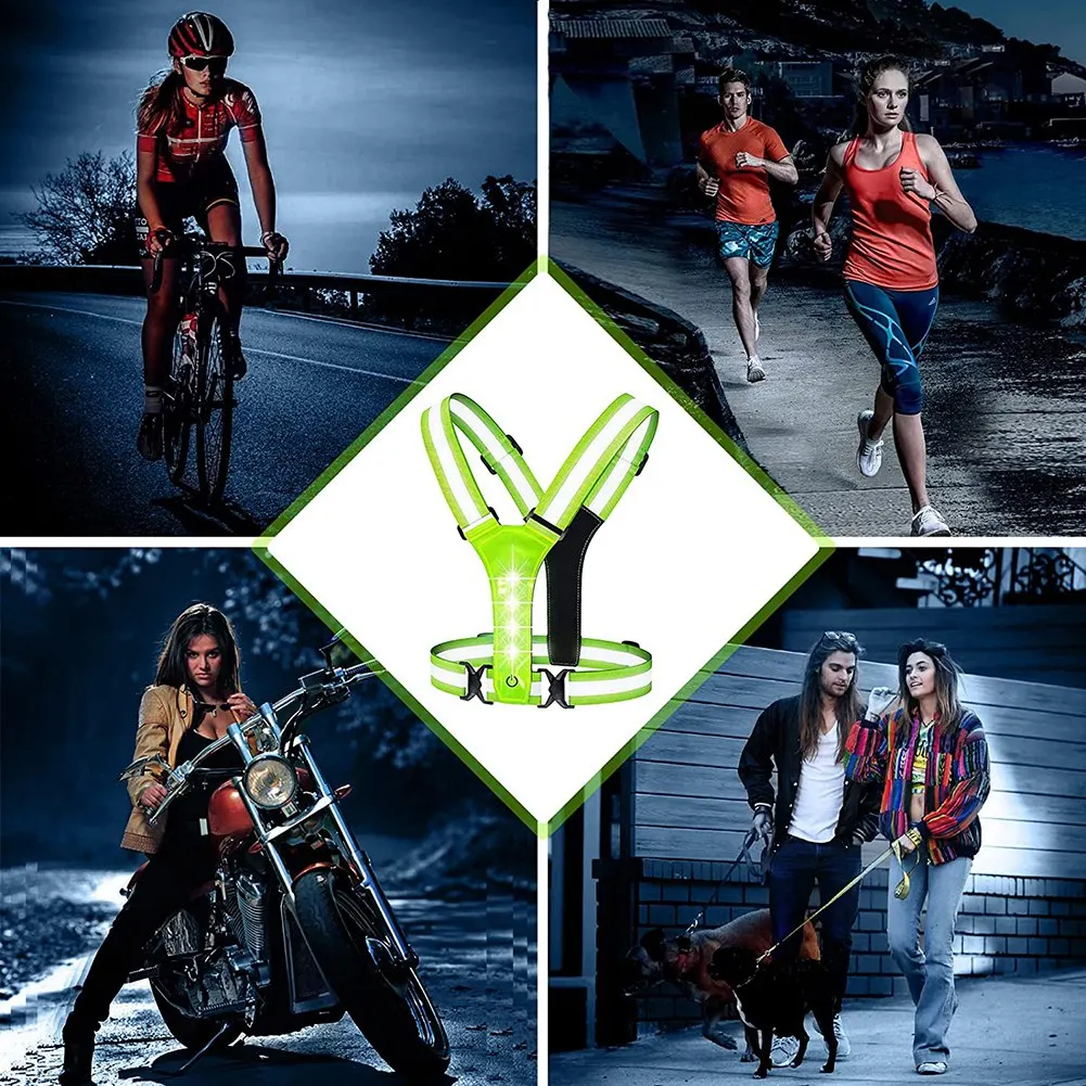 Colete de corrida reflexivo de led, equipamento de segurança de corrida elástico ajustável led light up colete perfeito para correr, caminhada, ciclismo