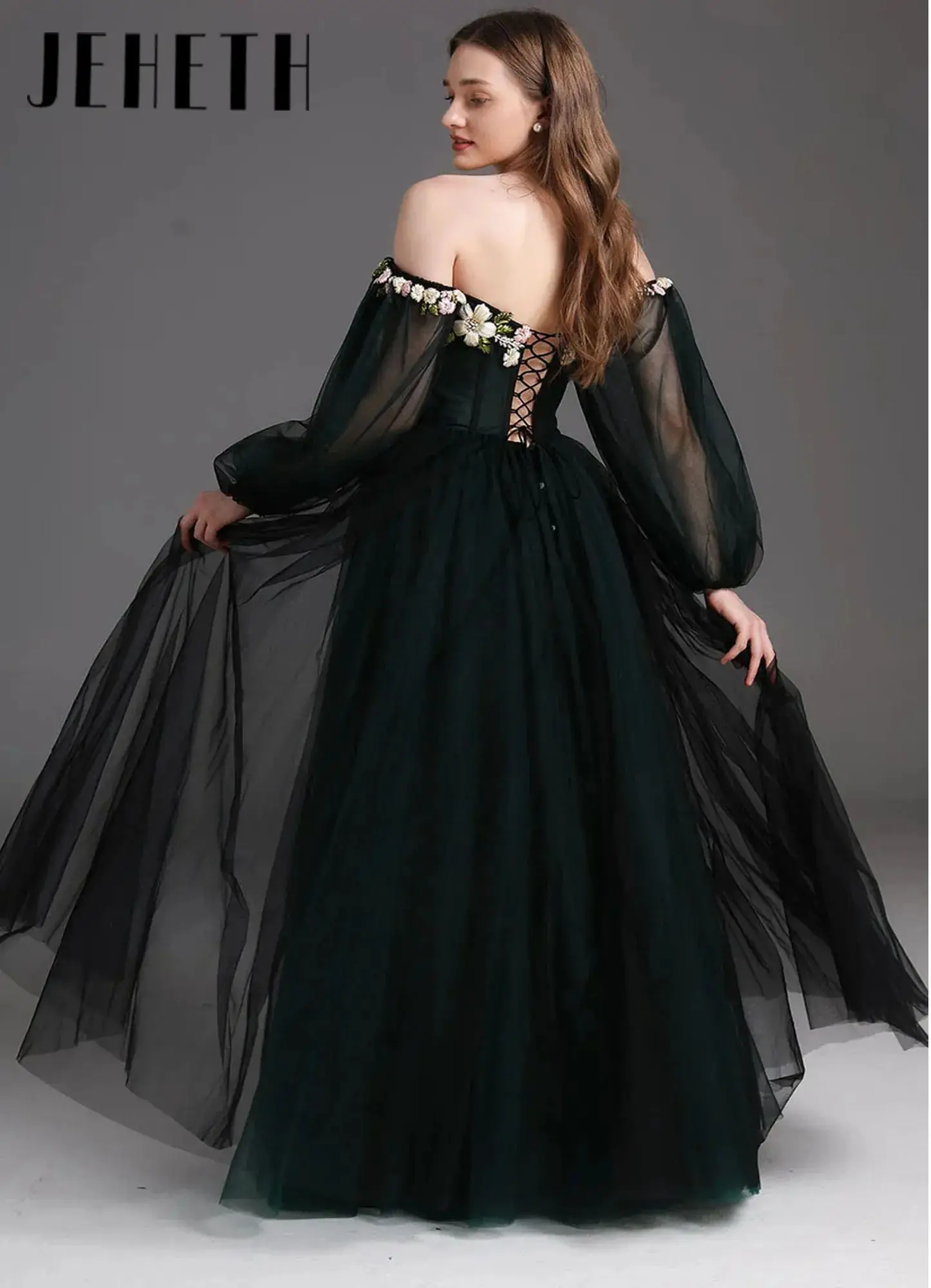 Illusie Strapless Appliqué Korset Bloemen Galajurk Elegant Vloerlengte Veters Formele Gelegenheidsjurk فسات Mustaة Op maat