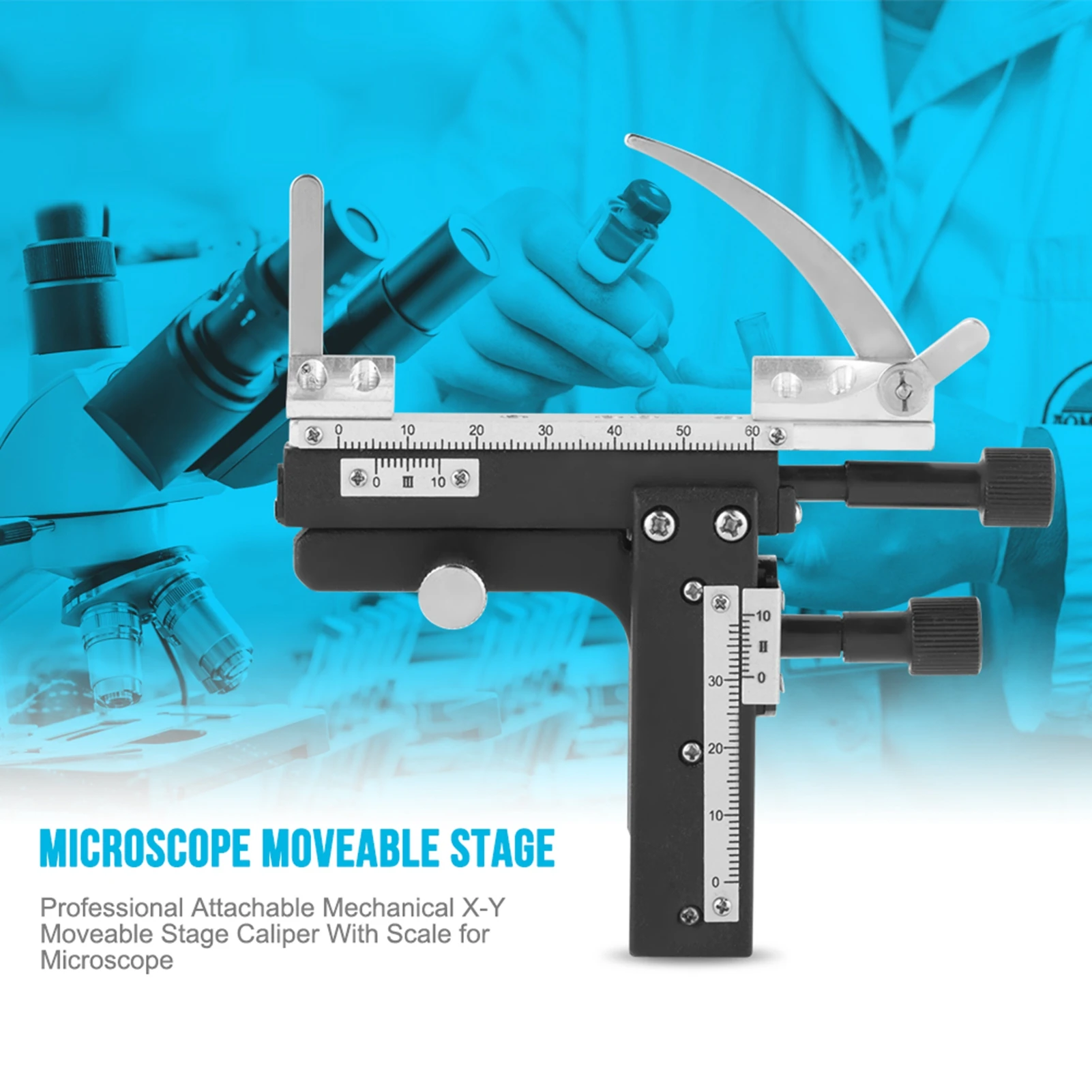 Attachable Mechanical Stage Professional Attachable Mechanical X-Y Moveable Stage Caliper With Scale for Microscope