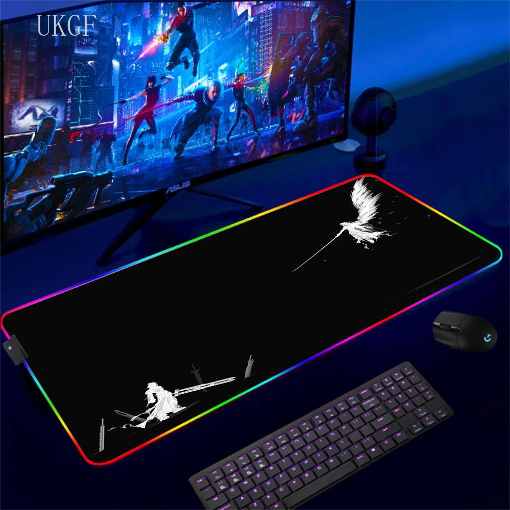 Mouses Mice With Backlight Desk Mat LED Gaming Final Fantasy XIV Black Mousepads Large PC Gamer Mousepad RGB Luminous Mouse Pad